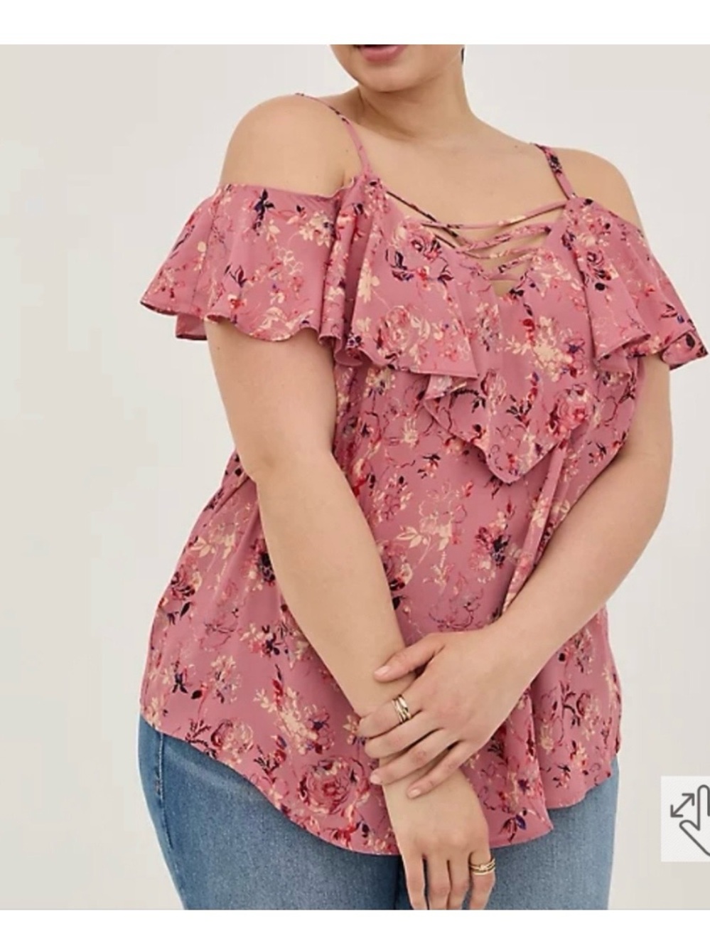torrid Floral Cold-Shoulder Ruffle Top